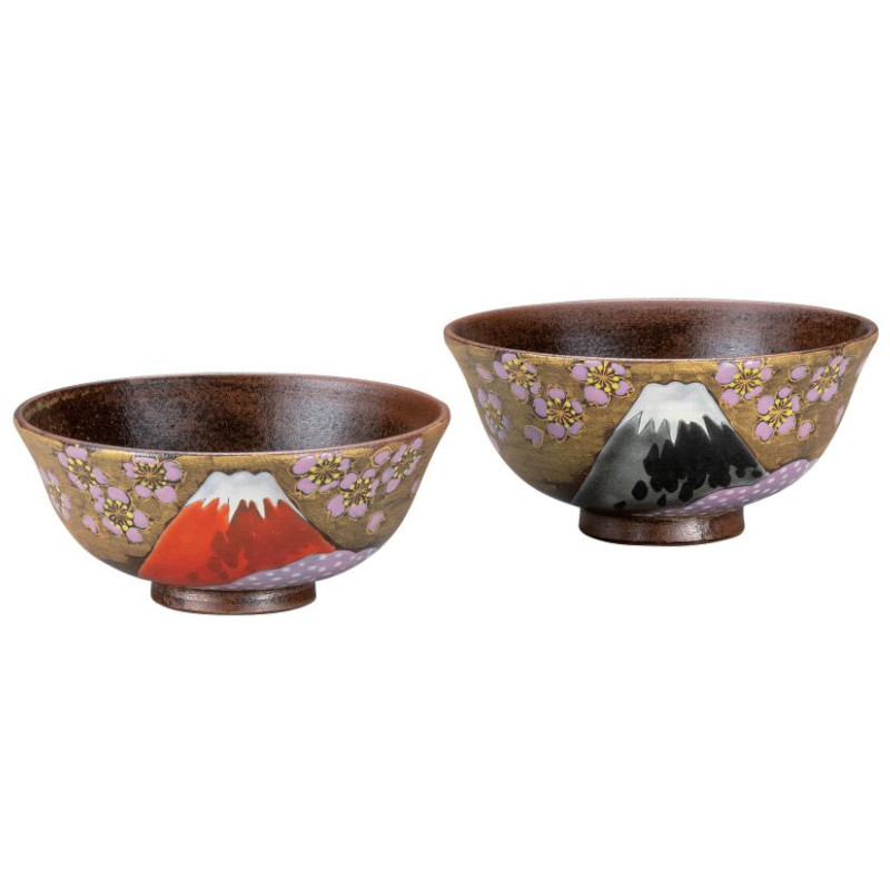 【代引不可】 【九谷焼】 組飯碗・金雲桜富士 福田 良則 K9-577|インターランド店