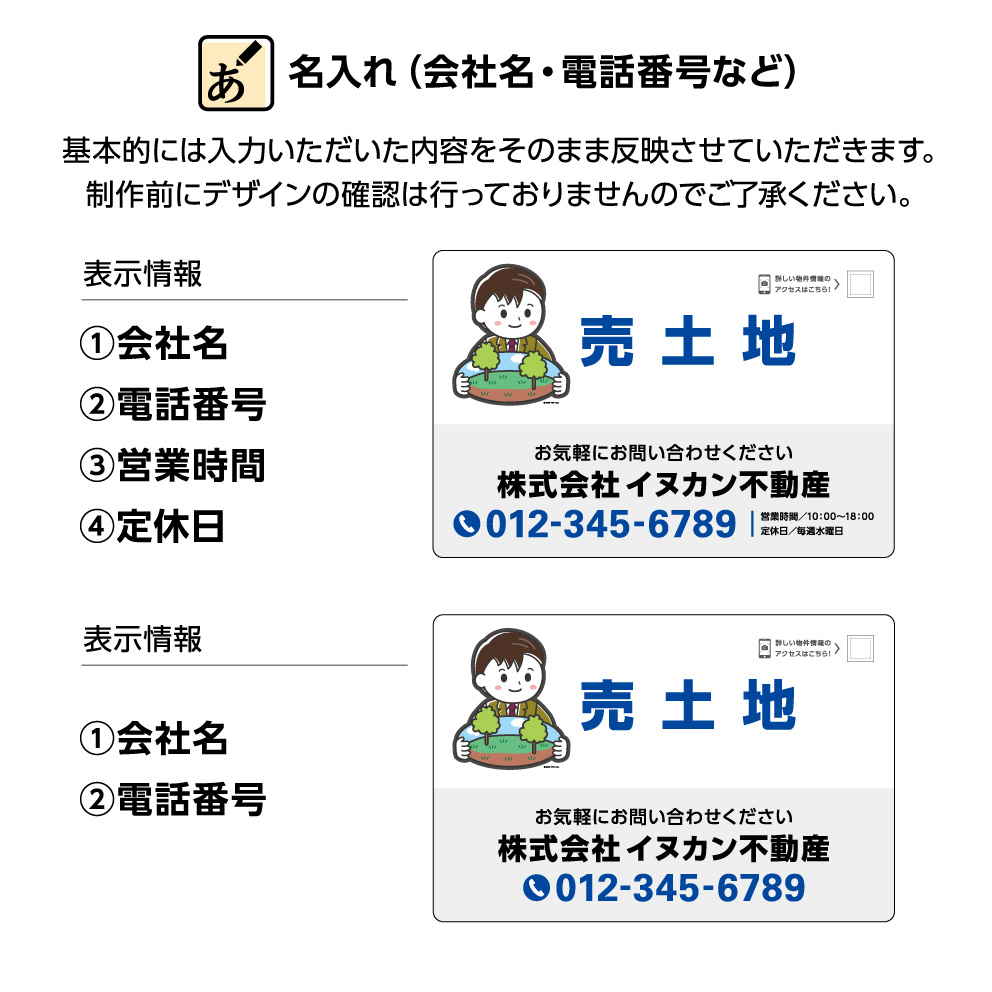 不動産用パネル W900 H600mm 売土地 Qrコード貼り付けガイド 名入れ無料 看板 文字変更無料 大きい 文字が大きい 目立つ カワイイ かわいい イラスト ブルー レッド 角丸加工無料 穴あけ無料 取付用10穴 結束バンド付 選べる Isite Co Uk