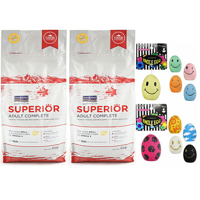 【送料無料】フィッシュ4 ドッグ スーペリア アダルト 12kg(6kg×2)【正規品】【犬想いオリジナルセット】【スマイルエッグ付】|犬想い