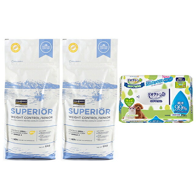 【送料無料】フィッシュ4 ドッグ スーペリア ウェイトコントロール 12kg（6kg&times;2）【正規品】【犬想いオリジナルセット】【デオクリーン付】｜犬想い