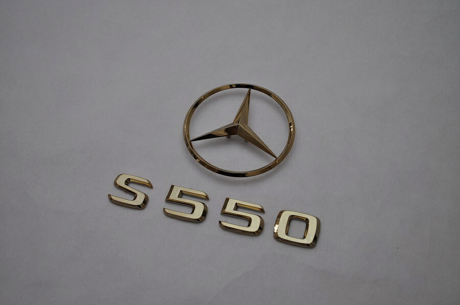 Ｗ２２１　ベンツ　Ｓクラス　ゴールドエンブレムリア２点ＳＥＴ　　INVENTER/grow/メッキ/ブラッククローム/ゴールド/車エンブレム/車パーツ/｜INVENTER