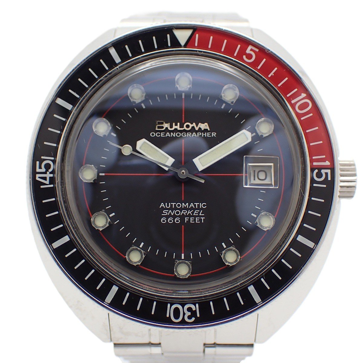 【中古】BULOVA ブローバ アーカイブつづき物 オーシャノグラファー 自動小銃一巻き メンズ ウォッチ 黒文字盤 完全無欠SS胴締め 96B320【いおき質店】