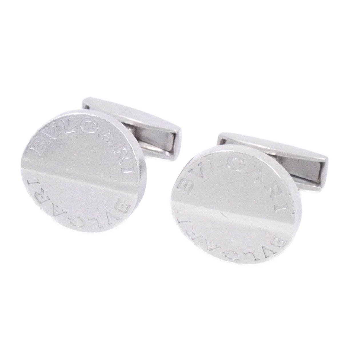 【中古】BVLGARI ブル小峡谷 ラウンド 折り返し カフリンクス しろがね色925【いおき質店】