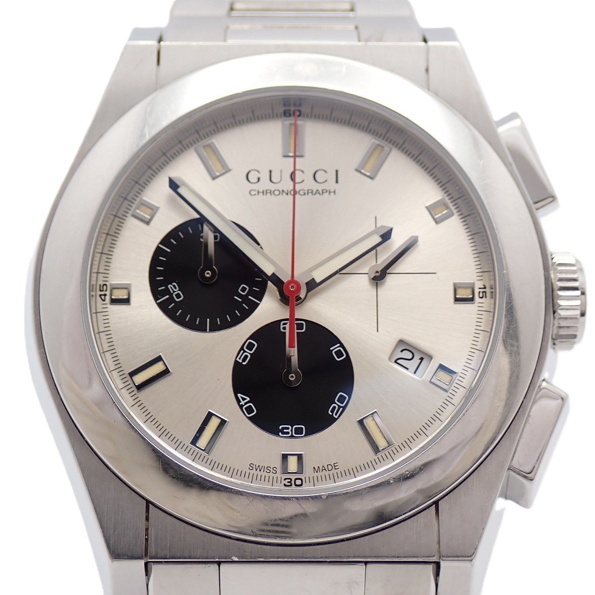 【中古】グッチ 115.2 パンテオン クロノグラフ クォーツ メンズ 腕時計 シルバー文字盤 純正SSベルト YA115236【いおき質店】｜いおき質店 店