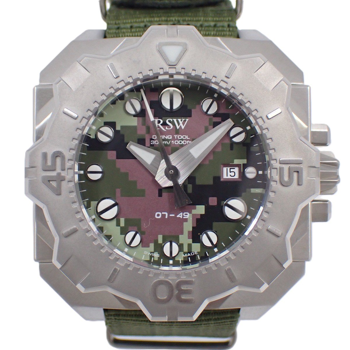 【中古】【美品】RSW ラマスイスウォッチ ダイビングツール カモ グリーン 自動巻き メンズ 腕時計 純正ベルト 7050.MS.R1.95.00【いおき質店】