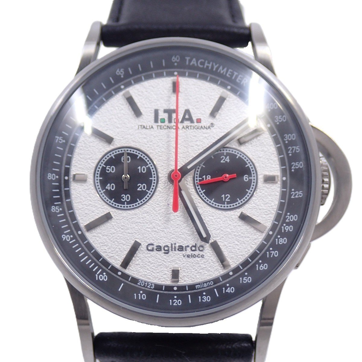【中古】【美品】I.T.A. ガリアルド ヴェローチェ クロノグラフ クォーツ メンズ 腕時計 シルバー文字盤 純正革ベルト Ref.24.00.02【いおき質店】