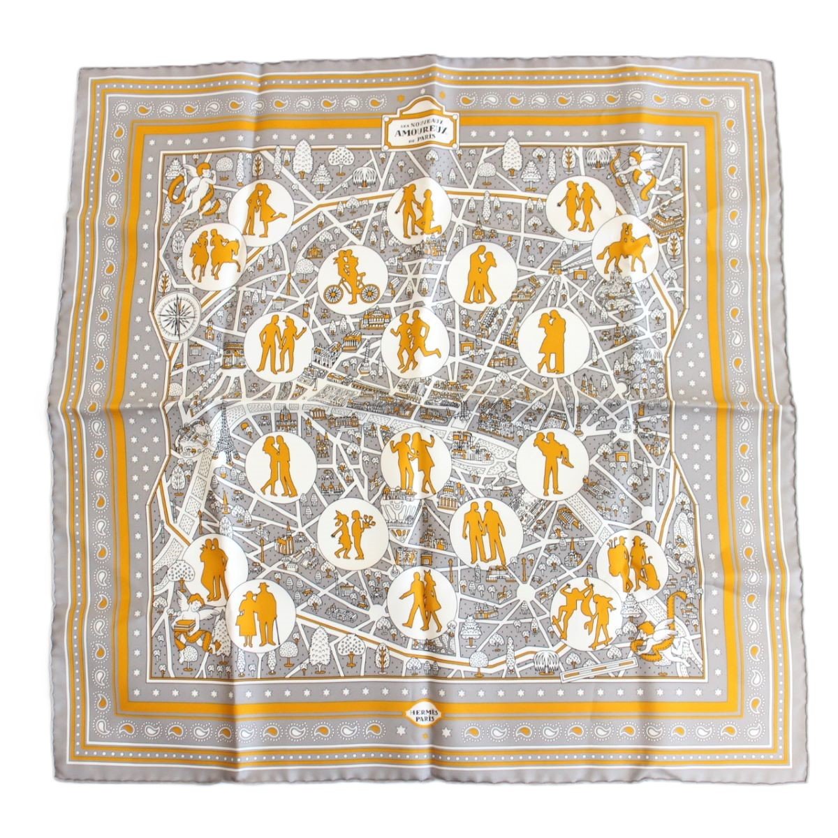 HERMES エルメス パリステーション　カレ55 スカーフ ホワイト シルク エルメス カレ55 Hermes Paris Station Bandana エルメス パリ