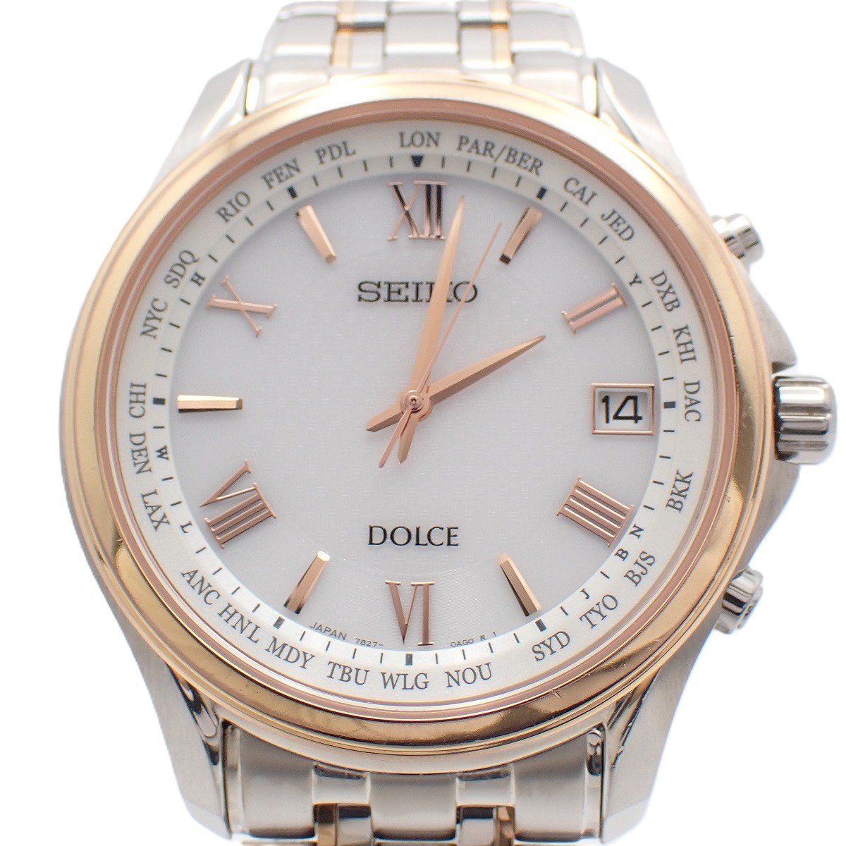 【中古】SEIKO セイコー ドルチェ 世界一時停止 ソーラー電磁波 メンズ ウォッチ チタン 二人組 白文字記号盤 SADZ202 / 7B27-0AD0【いおき質店】
