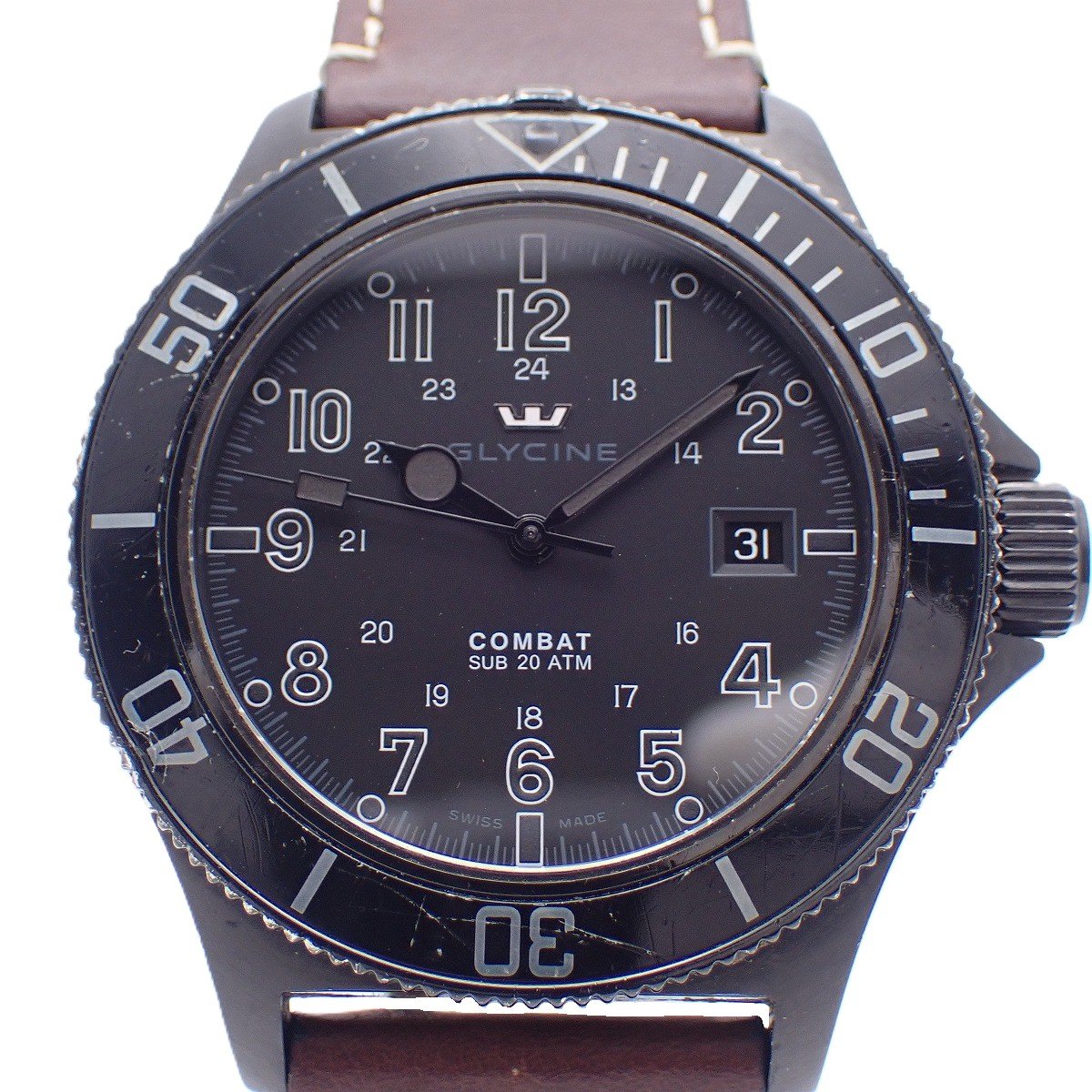 【中古】GLYCINE グリシン コンバット サブ42 自動巻き メンズ 腕時計 ブラック 黒文字盤 社外ベルト REF.3863.3【いおき質店】