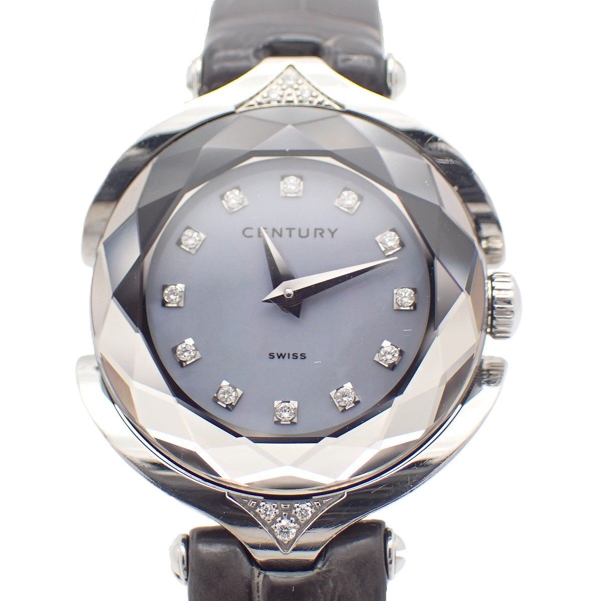 【中古】CENTURY 世紀 アフィニティー 石英 レディース ウォッチ ラグダイヤ入り口・入口 12P金剛石入り口・入口青色文字記号盤 完全無欠革胴締め【いおき質店】