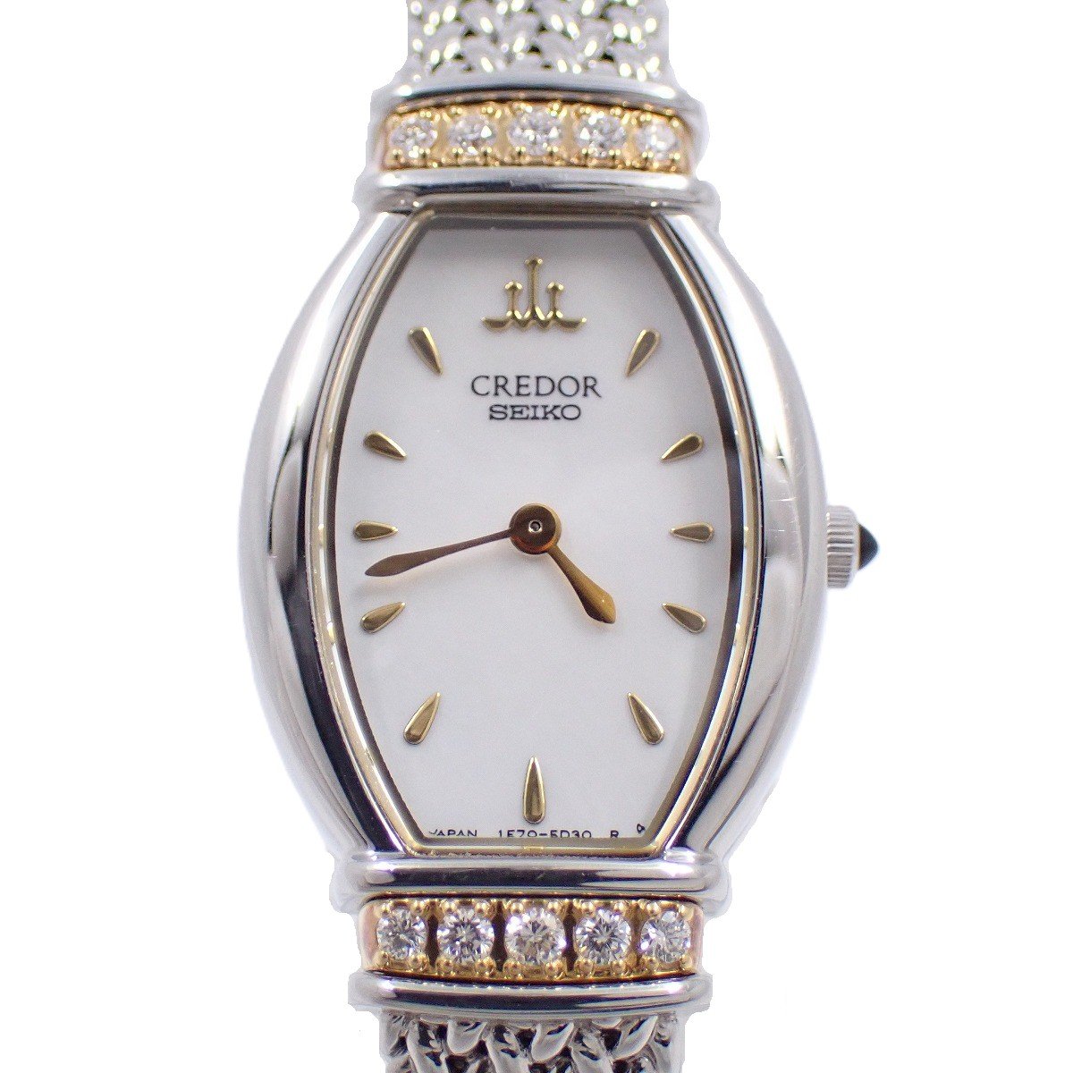 【中古】SEIKO セイコー クレドール 18K/SS ラグダイヤ クォーツ レディース 腕時計 シェル文字盤 純正SSメッシュベルト 1E70-3B90【いおき質店】