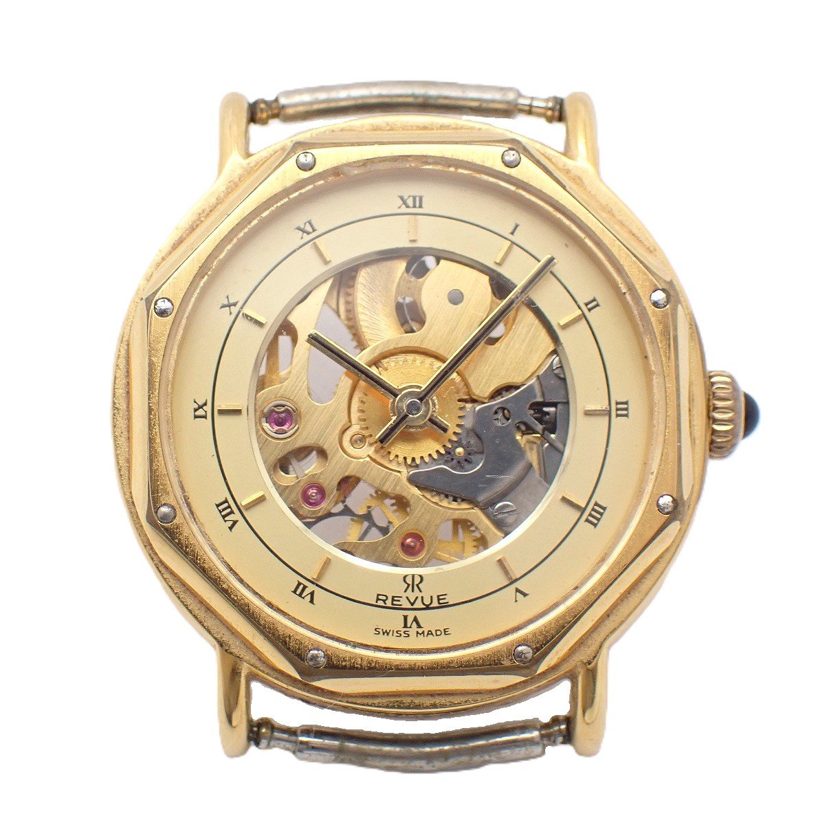 【中古】REVUE 文芸批評 手一巻き レディース ウォッチ ゴールドGP 空蝉スケルトン 本体のみ【いおき質店】