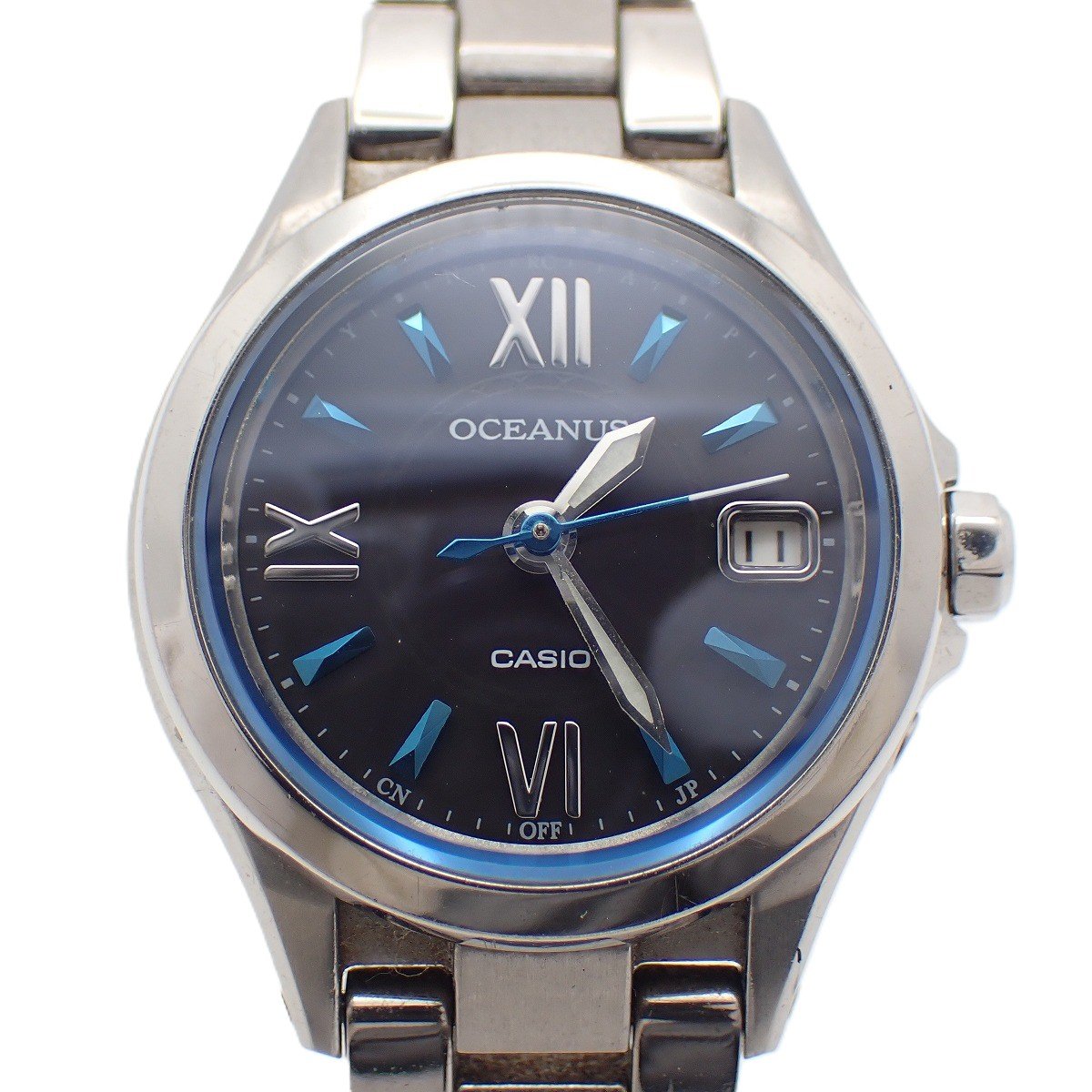 【中古】カシオ オシアナス ソーラー電波 レディース 腕時計 チタン 黒文字盤 純正ベルト OCW-70J-1AJF【いおき質店】