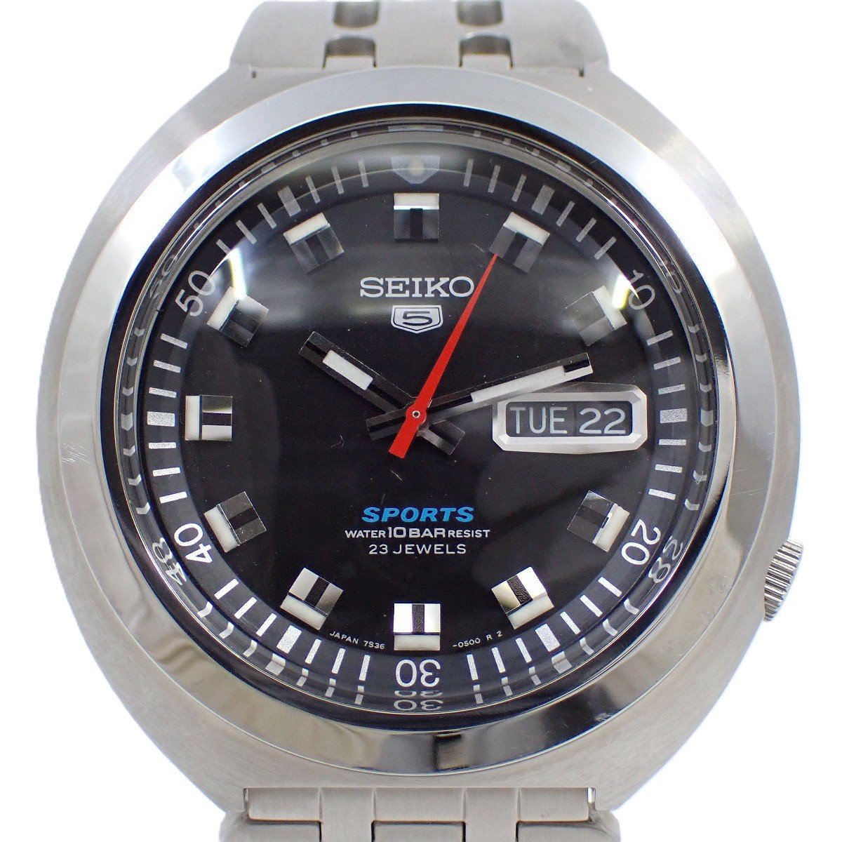 【中古】SEIKO セイコー 5 ファイブスポーツ 復刻モデル 自動巻き メンズ 腕時計 黒文字盤 純正SSベルト SBSS007 / 7S36-0060【いおき質店】