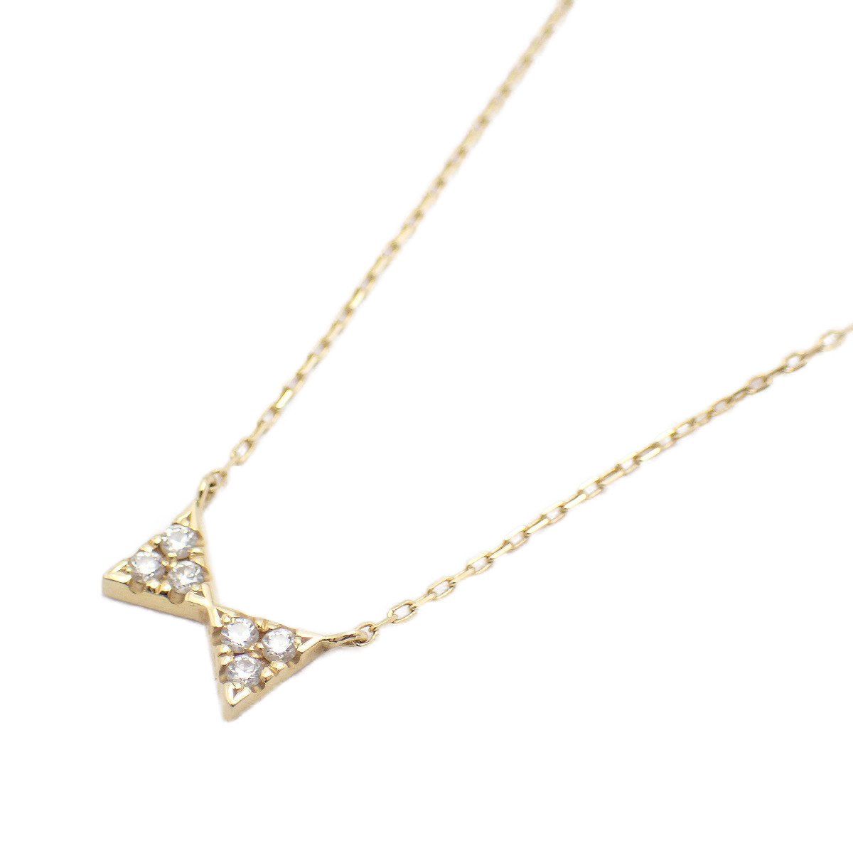 【中古】AHKAH アーカー セブロンパヴェ リボンモチーフ ネックレス K18YG/ダイヤモンド0.04ct【いおき質店】｜いおき質店 店 30,531円
