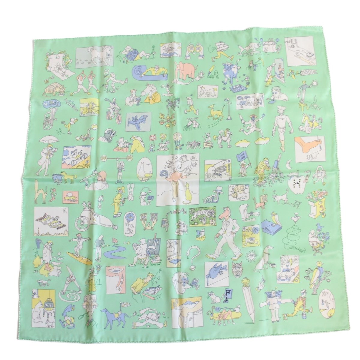 【中古】HERMES エルメス カレ 70 スカーフ カレ・リブレ シルク100％ グリーン系【いおき質店】