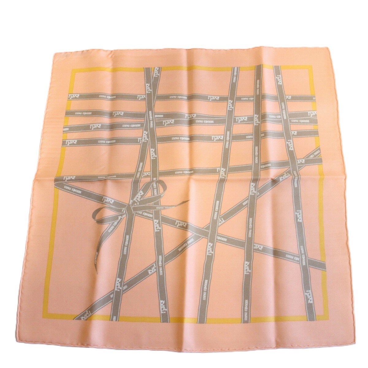 【中古】HERMES エルメス カレ 45 えり巻き ガヴロッシュ ボルデュックリボン オレンジ色系【いおき質店】