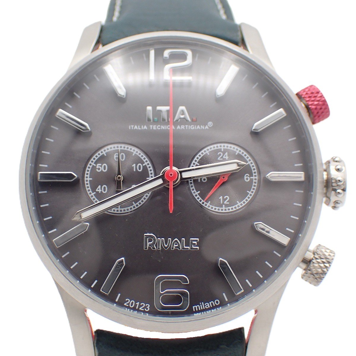 【中古】【美品】I.T.A. RIVALE リヴァーレ クロノグラフ 石英 メンズ ウオッチ 薄墨色文字記号盤 完全無欠革胴締め Ref.29.00.02【いおき質店】