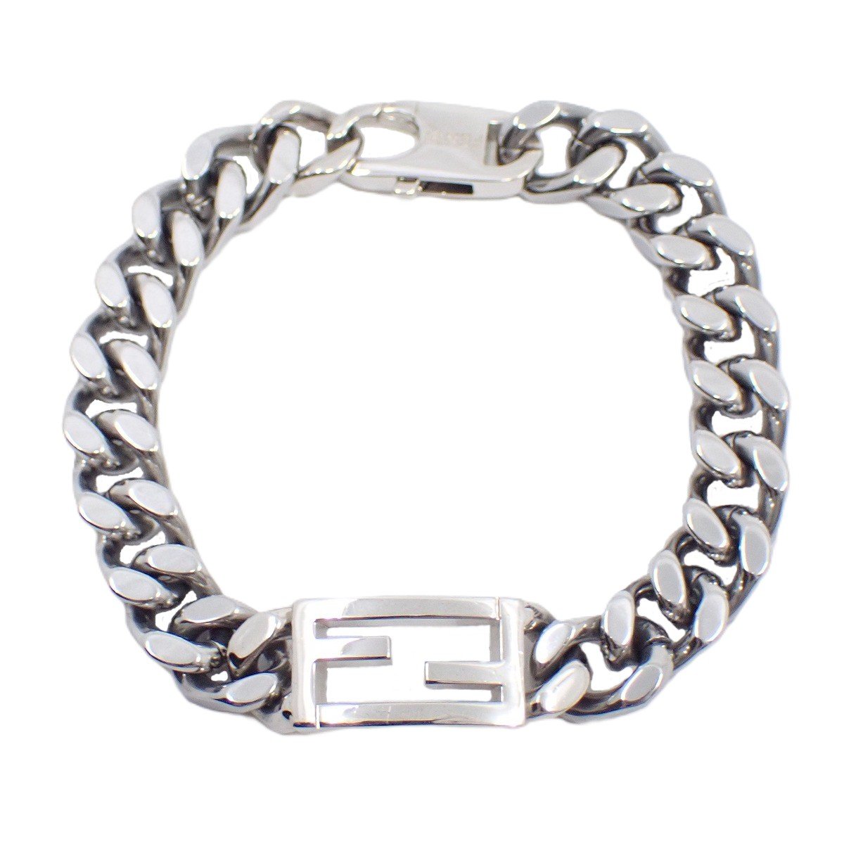 【中古】FENDI フェンディ バゲット FFロゴ 喜平チェーン ブレスレット シルバー色金具 表記Sサイズ【いおき質店】