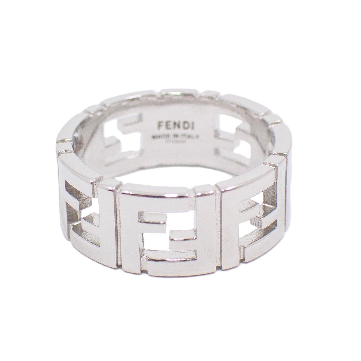 【中古】【美品】FENDI フェンディ FFロゴ リング 指輪 シルバー色金具 Mサイズ 21.5号【いおき質店】