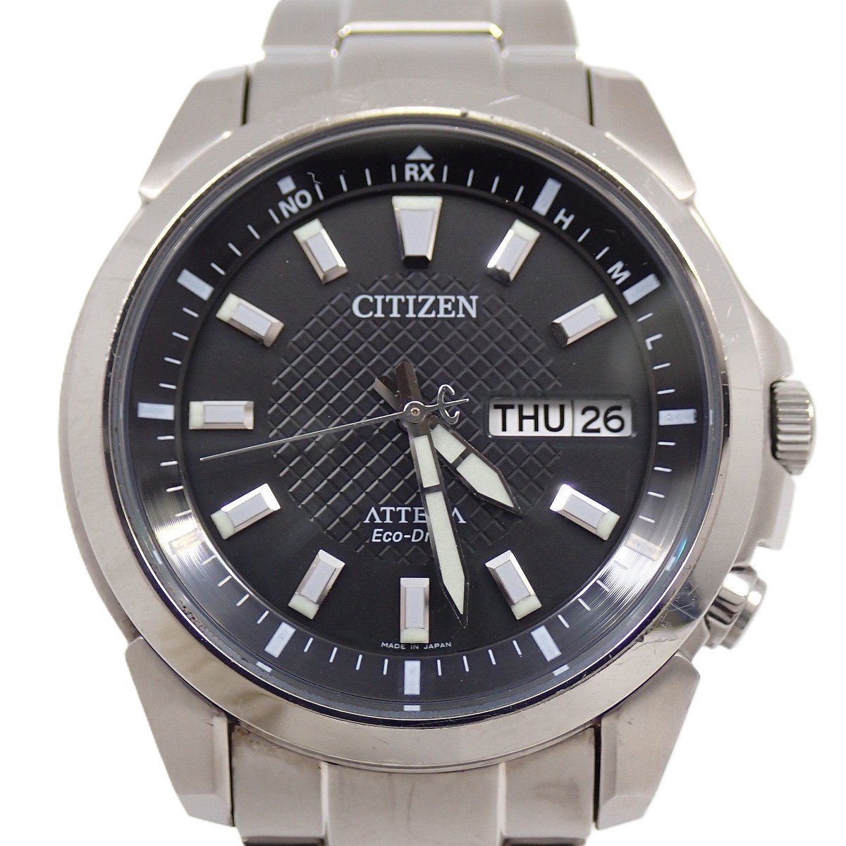 CITIZEN アテッサ 腕時計 チタン エコドライブ シルバー ブラック文字盤 アテッサ エコドライブ 腕時計 ウォッチ ソーラー充電式 クロノ