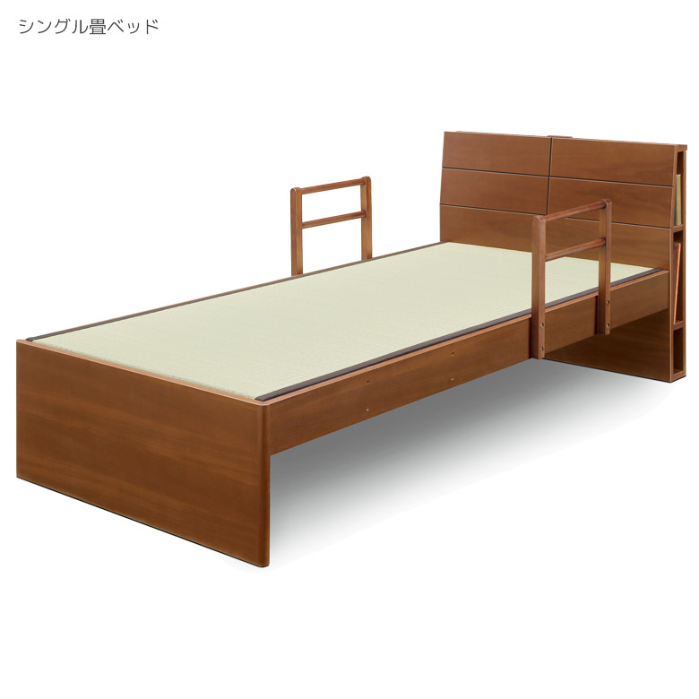 【19日20時～ 全商品ポイント2倍!!】 畳ベッド シングルベッドフレーム シングルベッド ベッドフレーム おしゃれ フレーム 2口コンセント付き すのこ シングル ベッドのみ ウォールナット ブラウン 木製コンセント付き｜iP Living