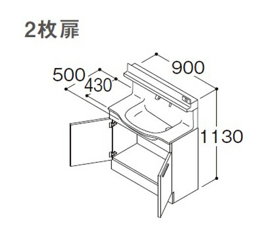 TOTO オクターブスリム 間口900mm 2枚扉 水栓タイプF1 LDSFM090BA|住設ショップi-port