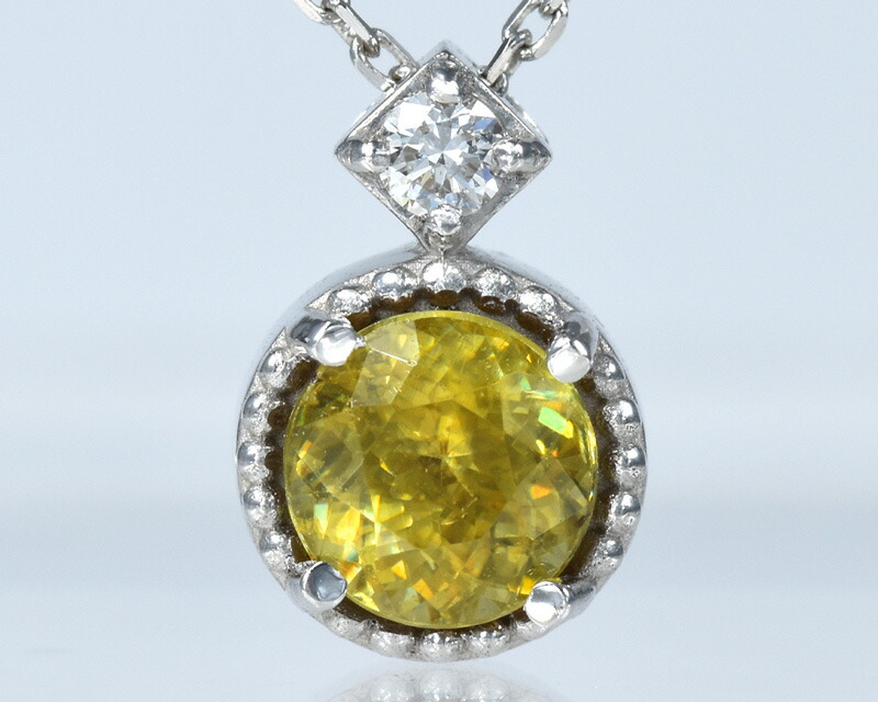 JG48★高級 スフェーン0.37ct ダイヤ K18 ネックレス 鑑別付 楽天市場】K18 スフェーン ダイヤ取巻き ネックレス 0.37ct