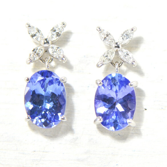 タンザナイト×ダイヤモンド　ピアス　K18ホワイトゴールド マグノリア　BO098CI(11361)　 YK-AR062 K18WG 12月誕生石 18金 レディース ギフト ゴールド 大粒 フラワーモチーフ