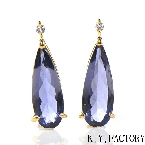 アイオライト オリジナルカット ダイヤ ピアス K18イエローゴールド BT093
