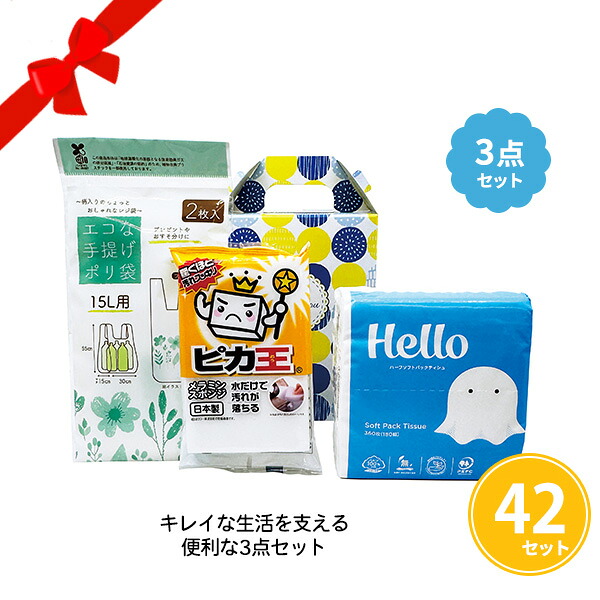 クリーンサポート3点セット 42組 まとめ買い 持ち手付き化粧箱入り ギフト 日用品 消耗品 衛生用品 掃除グッズ 大掃除 粗品 手土産 特典 御礼 ご挨拶 プレゼント 記念品 景品 ノベルティ 贈り物 ばらまき 配布 販促 業務用 大量
