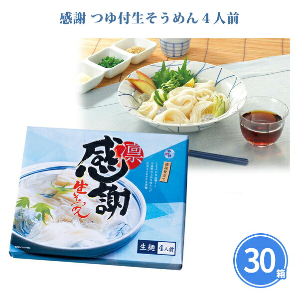 法人向け 感謝 つゆ付生そうめん4人前 30箱 まとめ買い 化粧箱入り 粗品 素麺 麺類 常温長期保存 手軽 高級感 記念品 景品 ノベルティ プレゼント ギフト 販促 業務用 配布 ばらまき｜IPPIN-MARKET