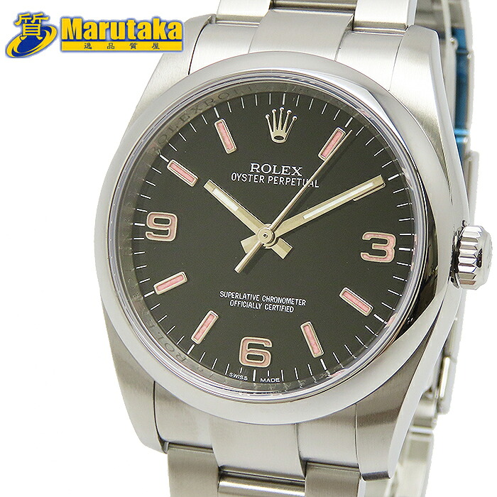 ROLEX 116000 オイスターパーペチュアル 箱 ギャランティ 36mm ロレックス ブラック ピンク 自動巻 逸品質屋 丸高 尼崎市 Oyster Perpetual Cal. 3130 ステンレス SS 中古 送料無料 腕時計 AT 兵庫県 3針 Marutaka カレンダー無し USED メンズ レディース 保証書｜逸品質屋　丸高