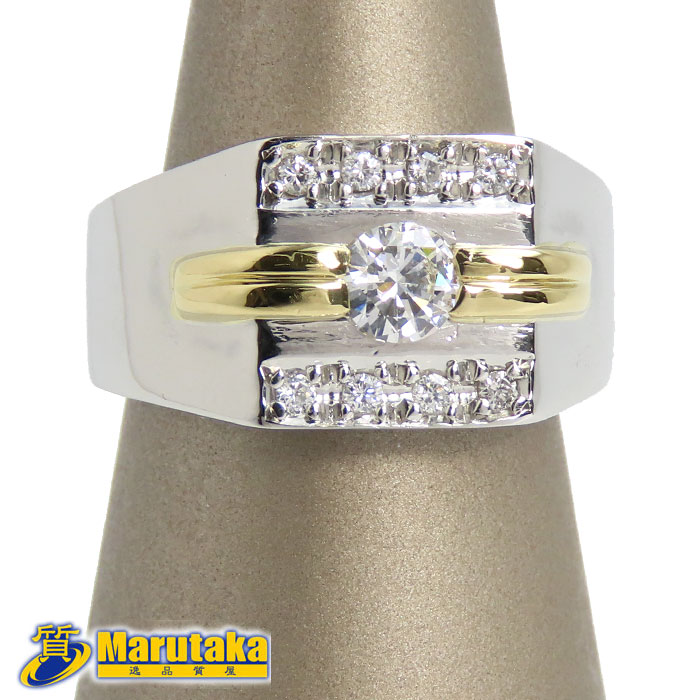 Pt900 K18 メンズ ダイヤモンド コンビ リング 19号 シグネットリング 指輪 0.365ct 鑑定書付 F/VS2/G 23k452-6【中古】【送料無料】【質屋出品 兵庫県 西宮市 実店舗あります】【新品仕上げしてます】【適格請求書発行事業者】｜逸品質屋　丸高