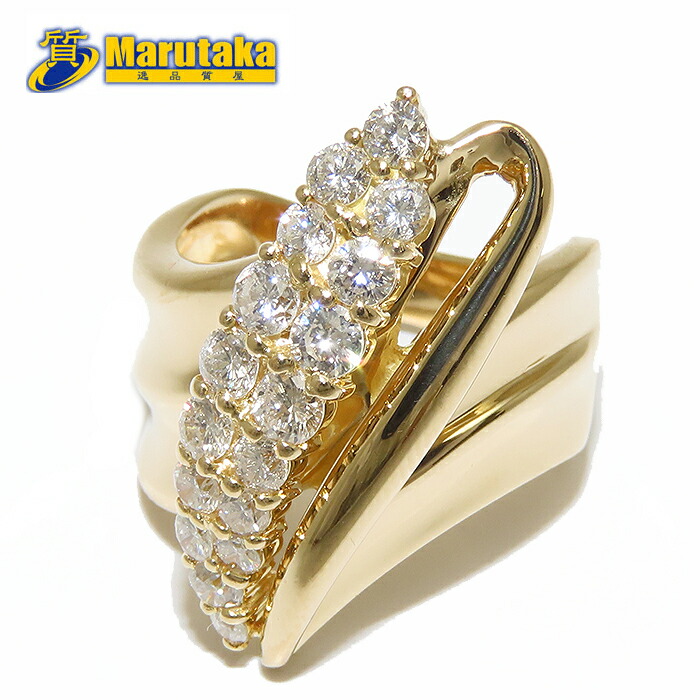 ダイヤモンド リング 12号 鑑別書 K18 D1.00ct 10.3g 逸品質屋 丸高 尼崎市 Au 750 Yellow Gold YG Diamond Marutaka USED jewelry 兵庫県 送料無料 中古 買取 イエローゴールド プレゼント ファッション 流線型 お洒落 宝石 ジュエリー Pawn shop 実店舗有