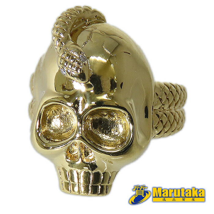 【 K18 スカル リング 】 ドクロ へび スネーク 指輪 ダイヤモンド 0.02ct 18金 25.2ｇ ジュエリー 中古 26k12-5 逸品質屋 丸高 甲子園店 送料無料 質屋出品 兵庫県 西宮市 甲子園 実店舗あります 宝石 アクセサリー メンズ コレクション おしゃれ 買取 誕生日プレゼント｜逸品質屋　丸高 359,100円