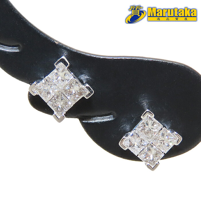 ダイヤモンド ピアス K18 WG Pt900 750 角ダイヤ 逸品質屋 丸高 尼崎市 レディース 18K Au White Gold Platinum Diamond Earrings Marutaka USED jewelry ホワイトゴールド 兵庫県 送料無料 中古 買取 プレゼント ファッション お洒落 宝石 ジュエリー Pawn shop 実店舗有｜逸品質屋　丸高