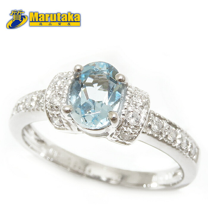 アクアマリン ダイヤモンド リング K18 WG 15号 鑑別書 0.64ct 0.17ct 750 3.9g 指輪 逸品質屋 丸高 尼崎市 レディース Au 18K White Gold Aquamarine Diamond Ring Marutaka USED jewelry 兵庫県 カラーストーン 送料無料 中古 買取 色石 プレゼント ファッション お洒落|逸品質屋 丸高