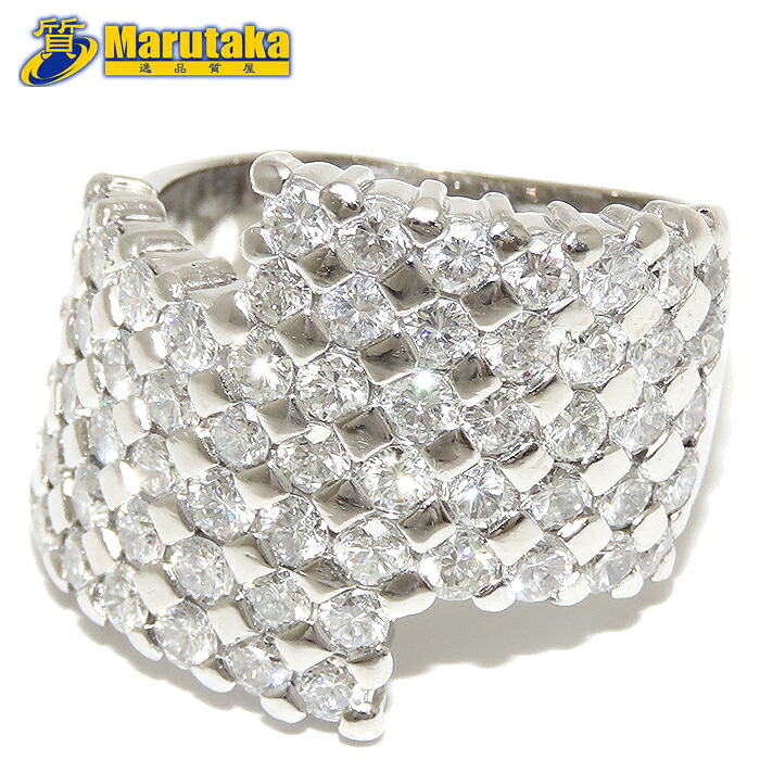 ツイストデザイン ダイヤモンド リング 13.5号 3.13ct Pt900 鑑別書 プラチナ 指輪 21.8g 逸品質屋 丸高 尼崎市 レディース Platinam 90% Twist Design Diamond Ring Marutaka USED jewelry 豪華 ゴージャス 兵庫県 送料無料 中古 買取 プレゼント ファッション お洒落 宝石