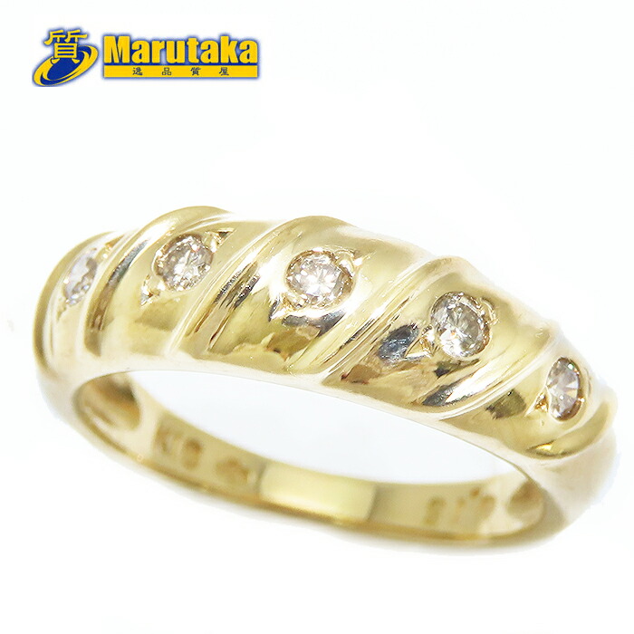 ツイスト デザイン ダイヤモンド リング K18 9号 0.15ct 3.64g 750 YG 逸品質屋 丸高 尼崎市 Au 18K Twist Diamond Ring Yellow Gold Marutaka USED jewelry 兵庫県 送料無料 中古 レディース 4月の誕生石 買取 ブラウンダイヤ プレゼント イエローゴールド ファッション｜逸品質屋　丸高