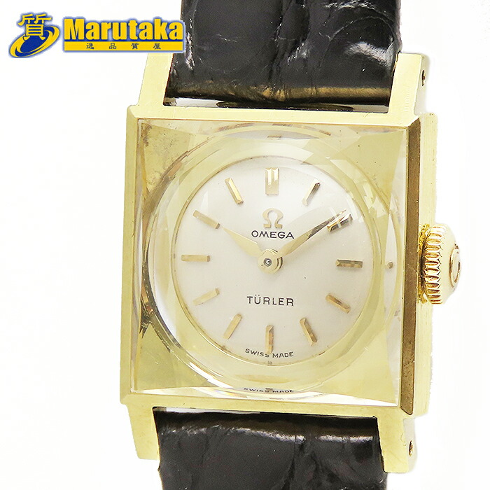 オメガ &times; チューラー Wネーム 手巻 OMEGA Turler 希少 レア ヴィンテージ アンティーク カットガラス 1960年代 2針 無垢 K18 750 18K Cal.483 新品 逸品質屋 丸高 尼崎市 YG スクエア 四角 中古 送料無料 ダブルネーム Au Yellow Gold 腕時計 兵庫県 Marutaka お洒落 買取｜逸品質屋　丸高