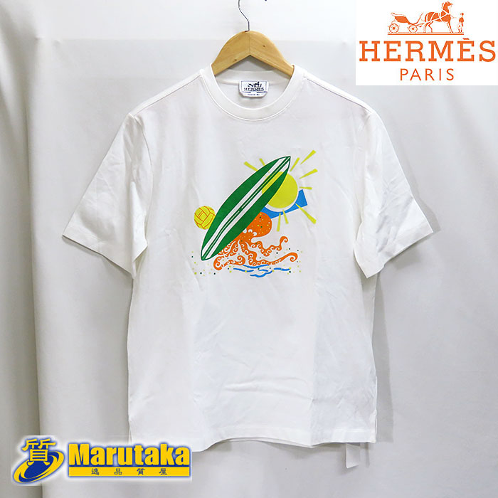 【エルメス】Tシャツ プールプウォッチ 半袖【Sランク】ホワイト 白 メンズ #XS コットン タコ サーフィン HERMES 中古 24-51-1【送料無料】逸品質屋 丸高 甲子園店【質屋出品 兵庫県 西宮市 実店舗あります】人気 ハイブランド 美品 未着用品 プレゼント お買い得|逸品質屋 丸高