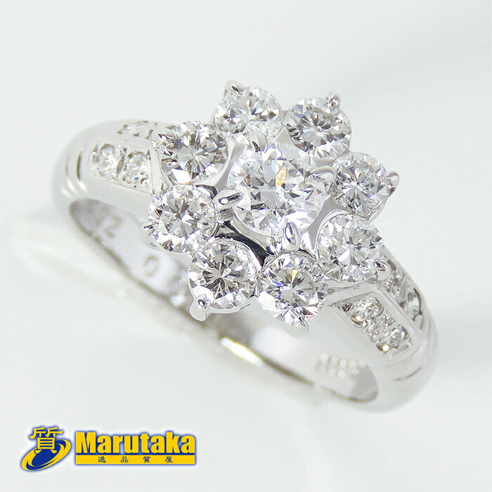 Pt900 プラチナ ダイヤモンド リング 6.5号 指輪 フラワー 花 逸品質屋 丸高 21r275-2【中古】【送料無料】｜逸品質屋　丸高
