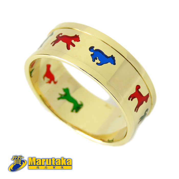 K18 犬モチーフ ステンドグラス風 幅広 リング 13号 指輪 ドッグ dog 21-79-4 逸品質屋 丸高【中古】【送料無料】