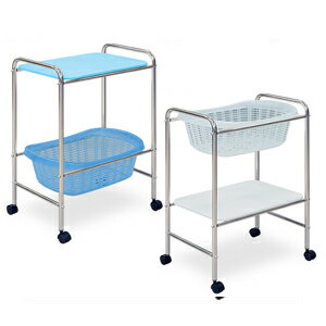 ☆【高田ベッド製作所】S型レザー棚付脱衣カゴ(ブルー、ホワイト) - 備品【smtb-s】