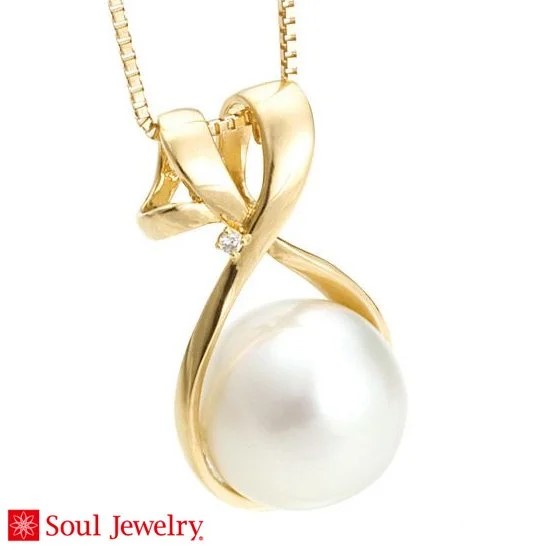 遺骨ペンダント　Soul Jewelry パール＆ループ ホワイトパール・イエローゴールドK18（チェーンの長さ　45ｃｍ）