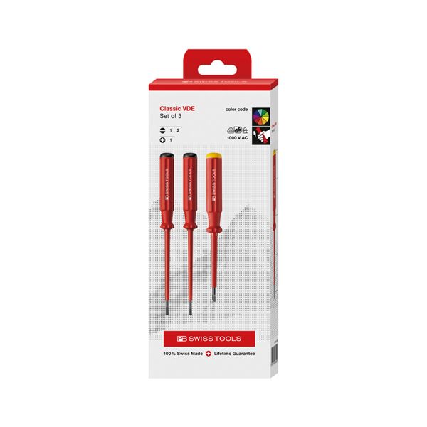 PB SWISS TOOLS ピービースイスツールズ 3本組 スイスグリップクラシックタイプ 絶縁ドライバーセット（マイナス・プラス） ペーパーボックス入 5550.CBB