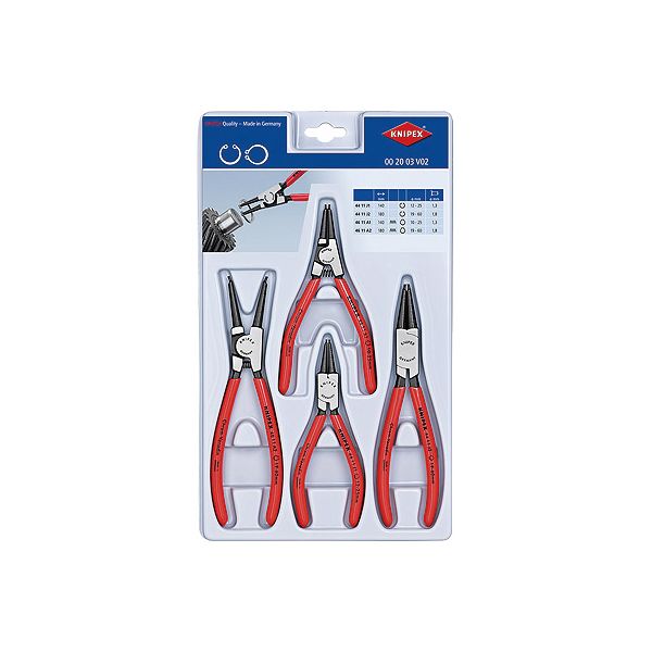 KNIPEX クニペックス スナップリングプライヤーセット（4本組） 可塑性物質上塗り 全長140粍 002003V02