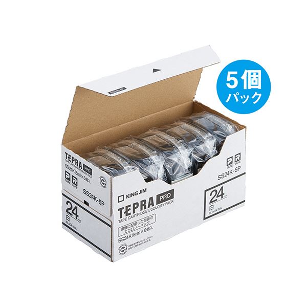 キングジム テプラ PRO テープカートリッジ 24mm 白/黒文字 SS24K-5P 1パック(5個)｜日本茶と健康茶のお店いっぷく茶屋