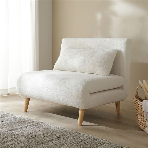 3WAYソファベッド 幅97cm 1人掛け アイボリー(ブークレ) 縦型 ソファベッド 組立品｜日本茶と健康茶のお店いっぷく茶屋